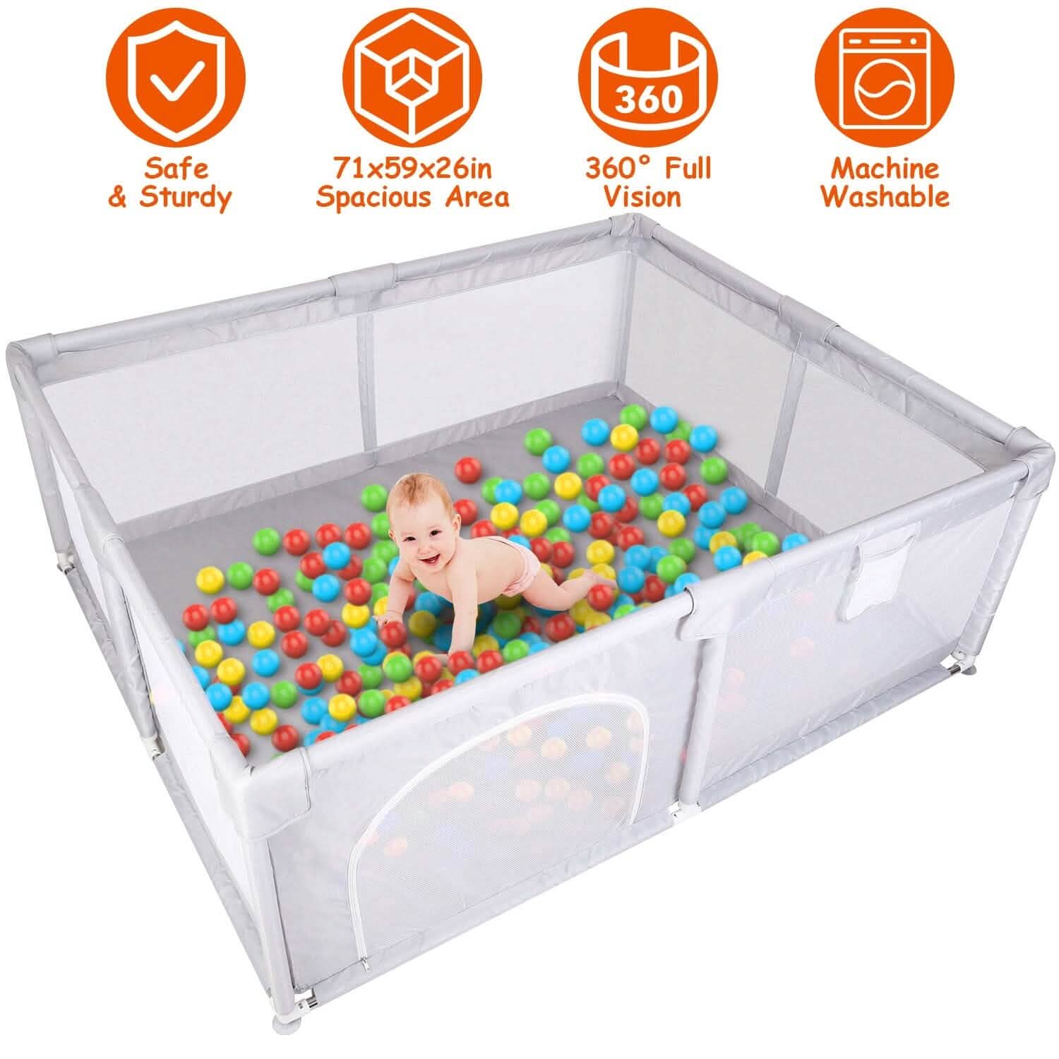 Baby Playpen with Anti-Suction Base Zipper Door Baby - DailySale
