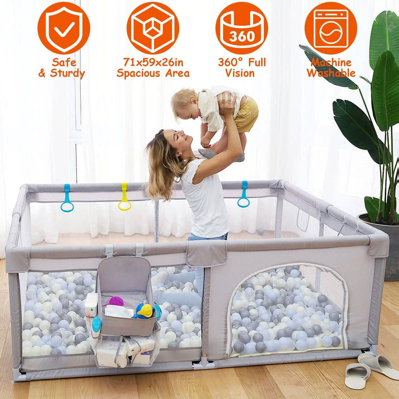 Baby Playpen with Anti-Suction Base Zipper Door Baby - DailySale