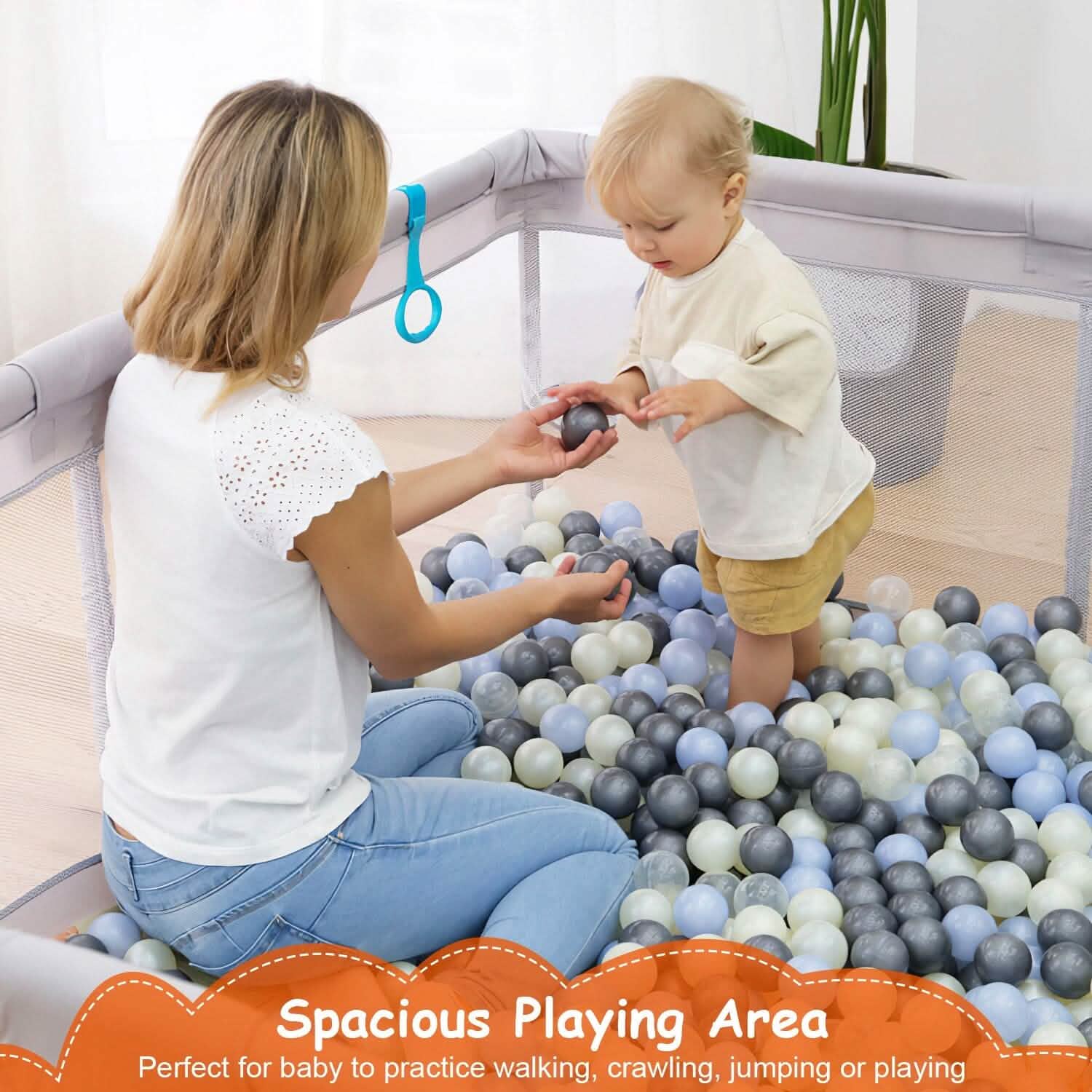 Baby Playpen with Anti-Suction Base Zipper Door Baby - DailySale