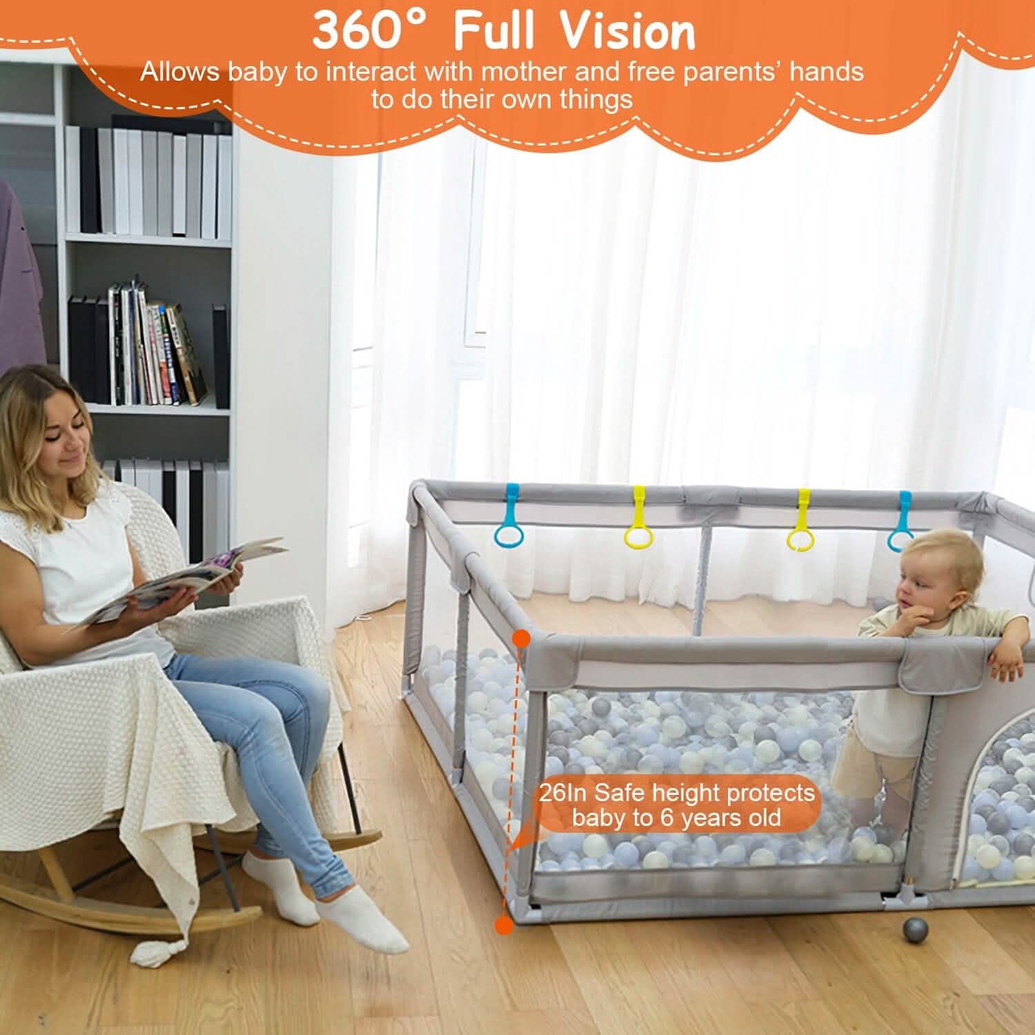 Baby Playpen with Anti-Suction Base Zipper Door Baby - DailySale