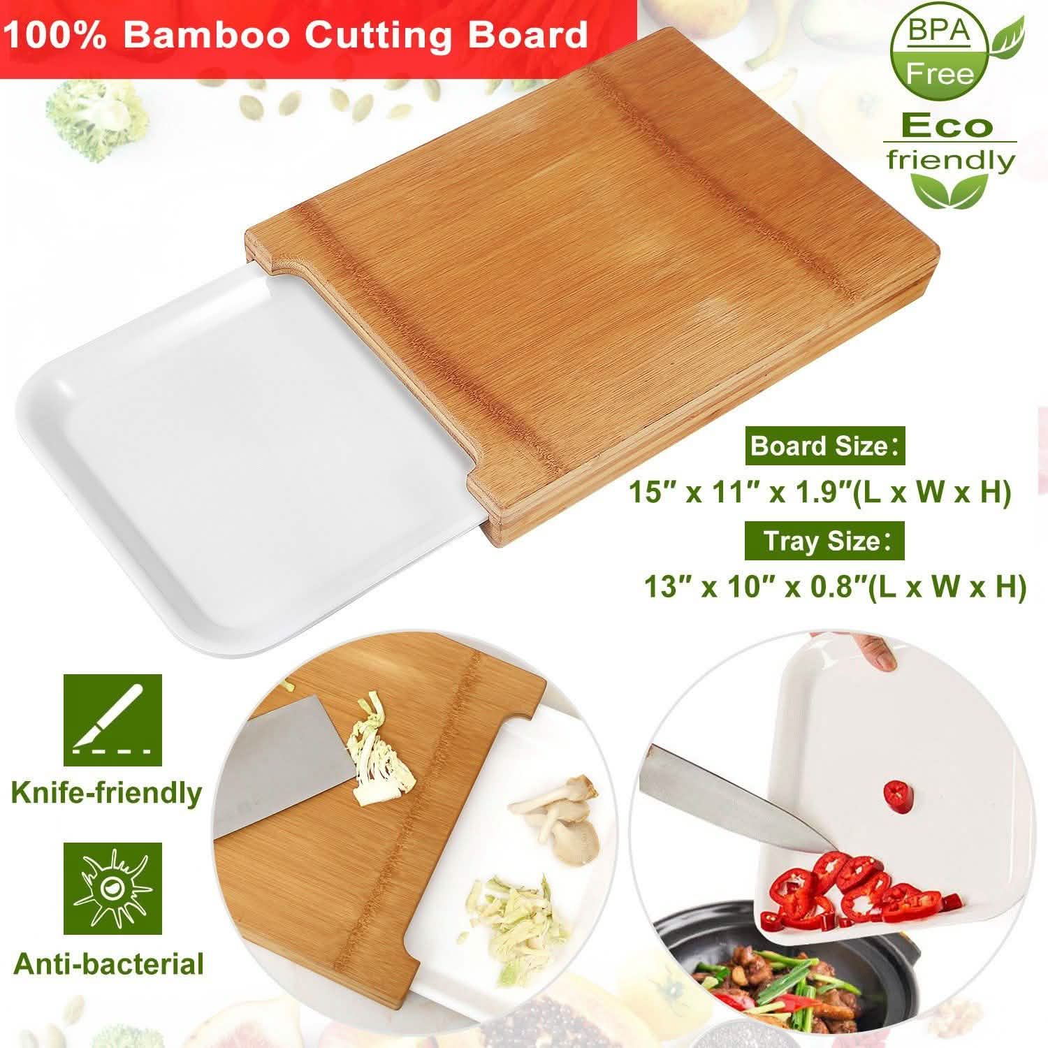 Bamboo Cutting Board with Sliding Draw Tray Kitchen & Dining - DailySale