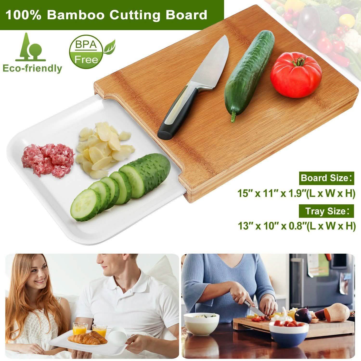 Bamboo Cutting Board with Sliding Draw Tray Kitchen & Dining - DailySale