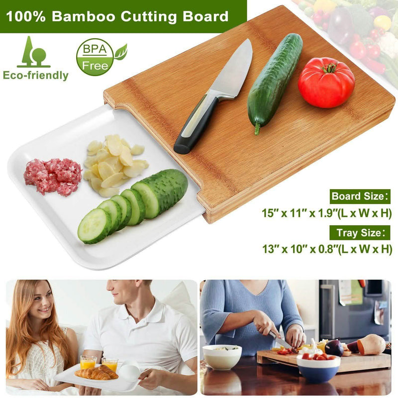 Bamboo Cutting Board with Sliding Draw Tray Kitchen & Dining - DailySale