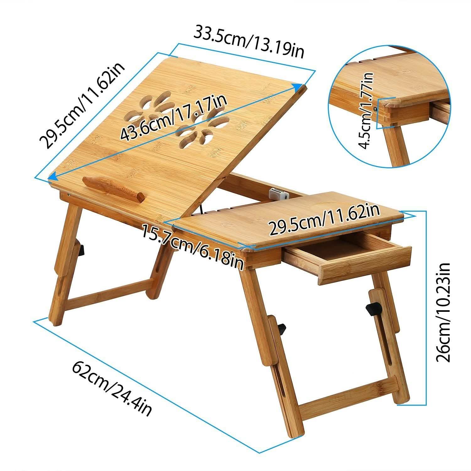 Bamboo Laptop Desk with Side Storage Drawer Computer Accessories - DailySale