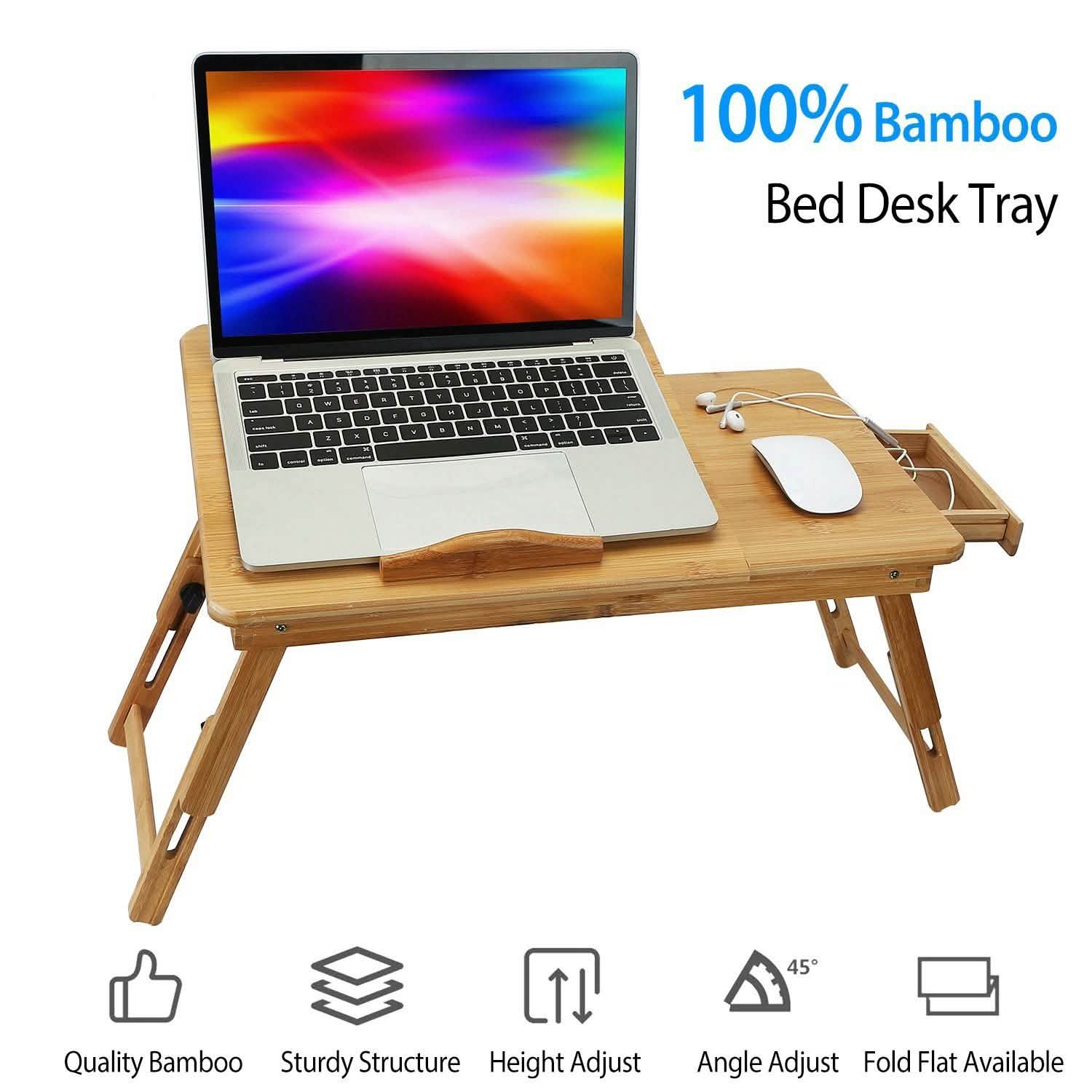 Bamboo Laptop Desk with Side Storage Drawer Computer Accessories - DailySale
