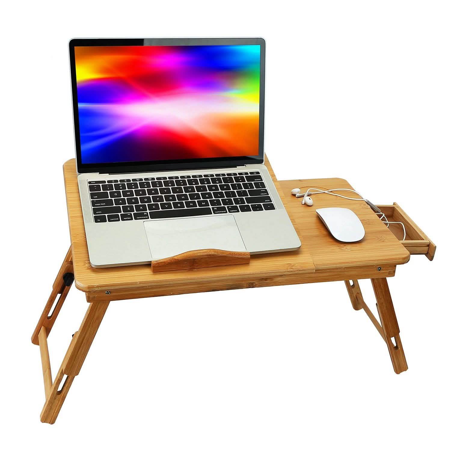 Bamboo Laptop Desk Breakfast Serving Bed Tray Foldable