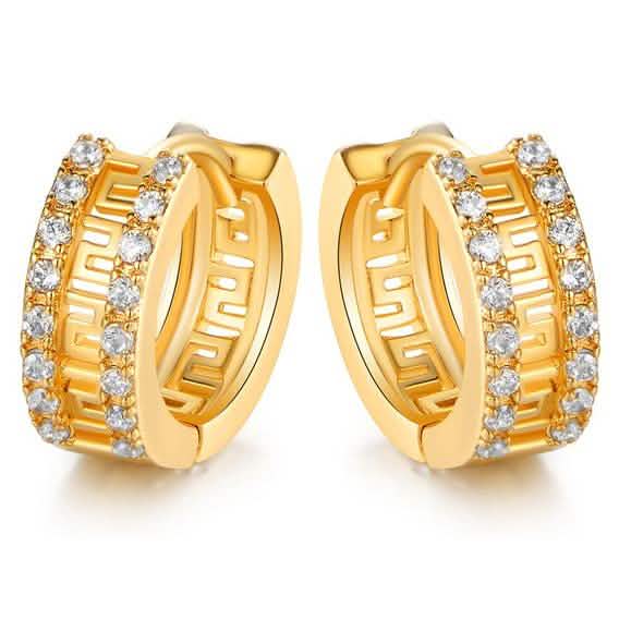 Barzel Double Encrusted Greek Key Hoop Earrings in Swarovski Crystal Earrings - DailySale