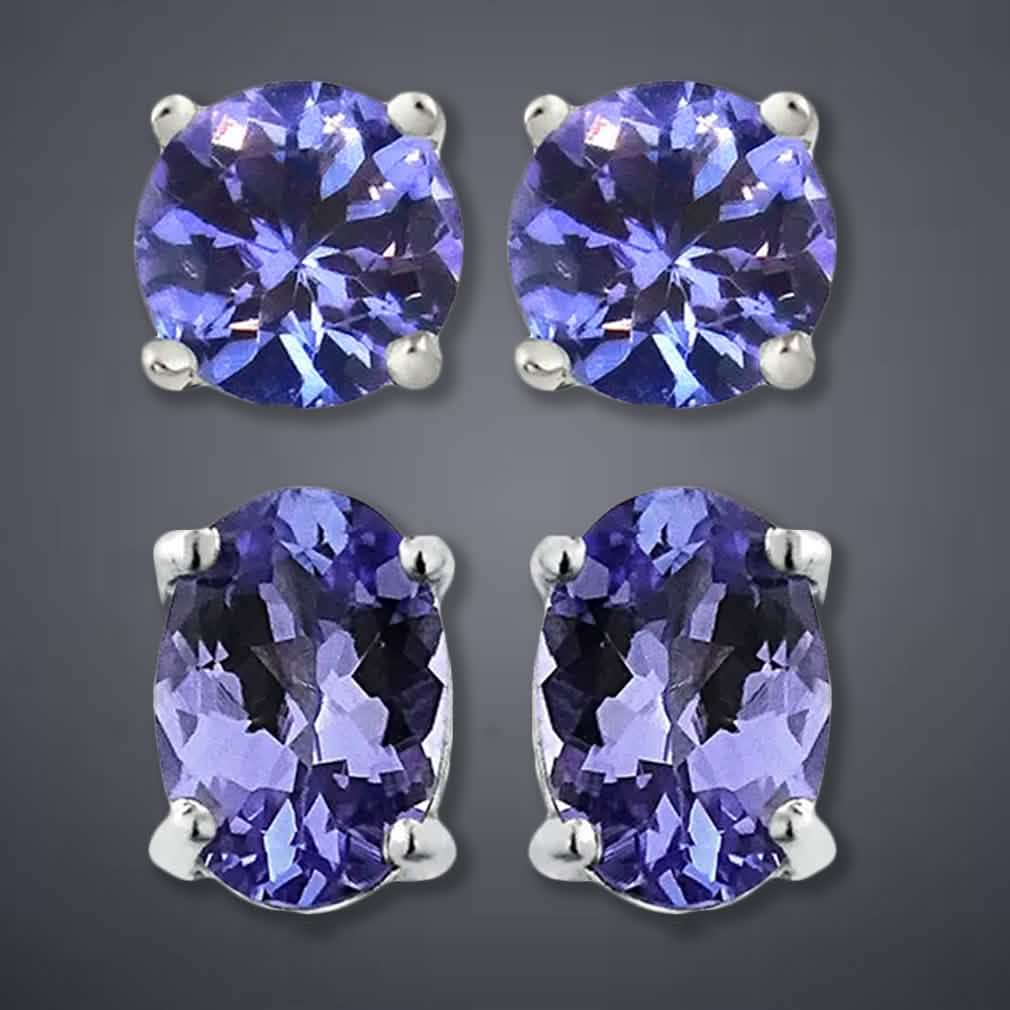 Genuine Tanzanite Round or Oval Shaped Studs - DailySale, Inc