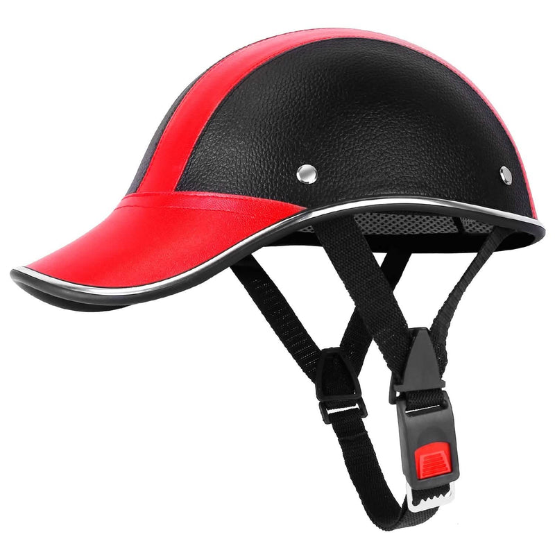 Baseball Cap Anti-UV Cycling Motorcycle Hat Leather Helmet Sports & Outdoors Red - DailySale