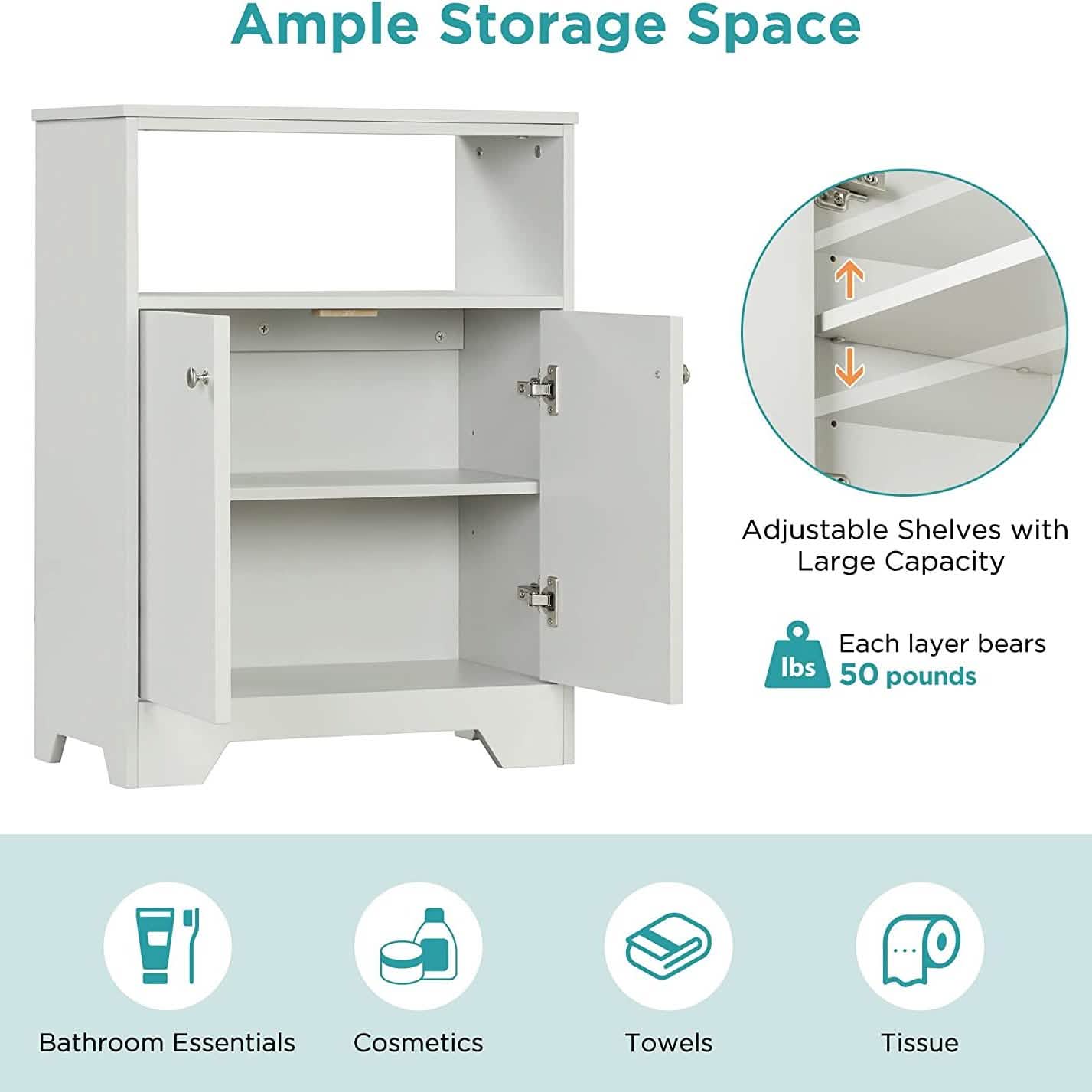 Bathroom Storage Cabinet with Two Doors and Adjustable Shelves Closet & Storage - DailySale