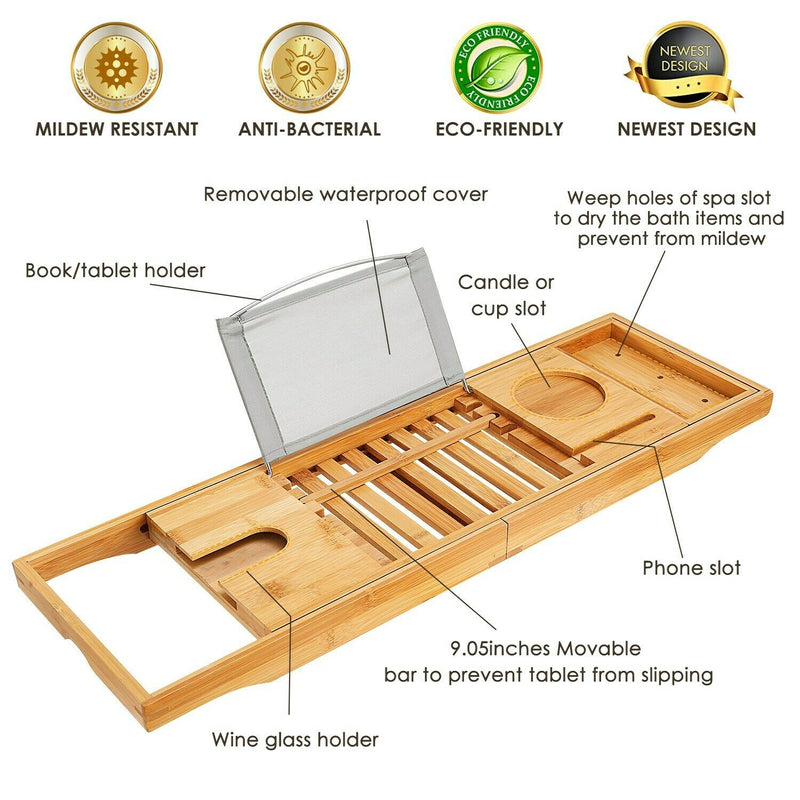 Bathtub Caddy Tray Crafted Bamboo Bath - DailySale