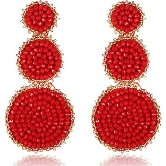 Beaded Drop Earrings Statement Seed Bead Earring Earrings Red - DailySale