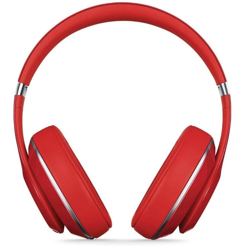 Front view of Beats Studio Wired 2.0 Over-Ear Headphone (Refurbished) in red over a white background
