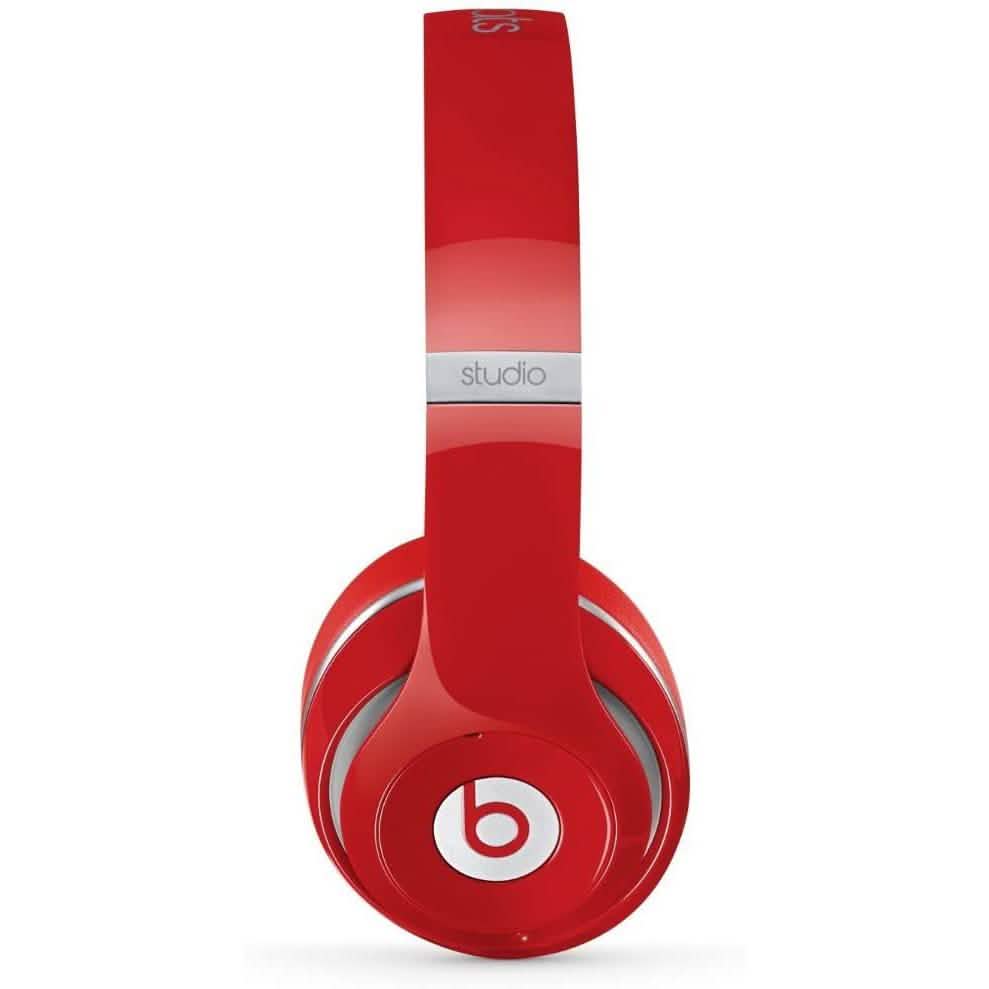 Side view of Beats Studio Wired 2.0 Over-Ear Headphone (Refurbished) in red over a white background