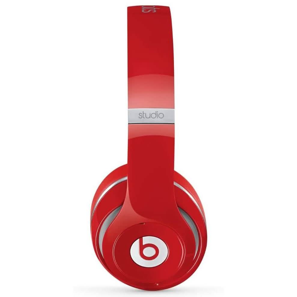 Side view of Beats Studio Wired 2.0 Over-Ear Headphone (Refurbished) in red over a white background