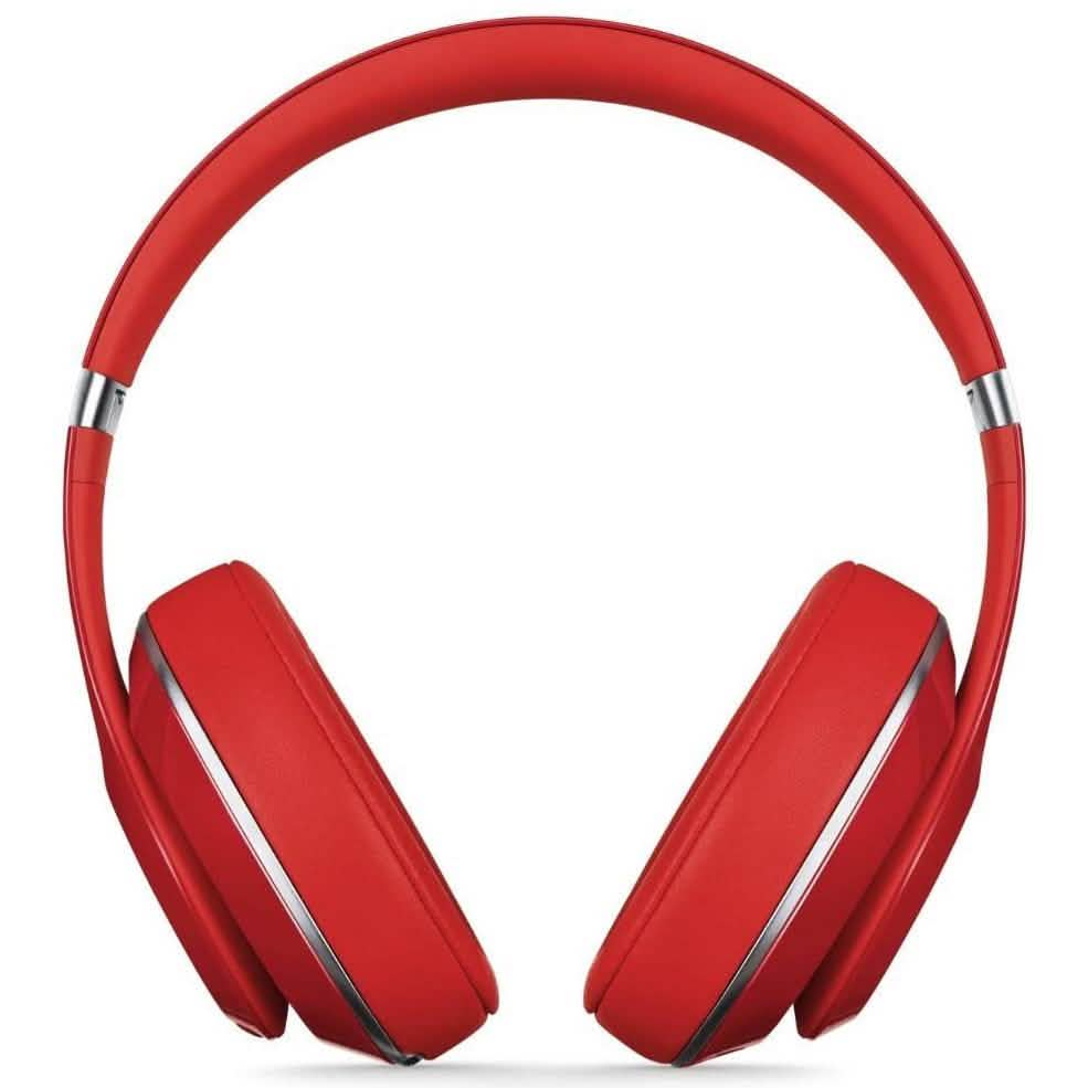 Front view of Beats Studio Wired 2.0 Over-Ear Headphone (Refurbished) in red over a white background