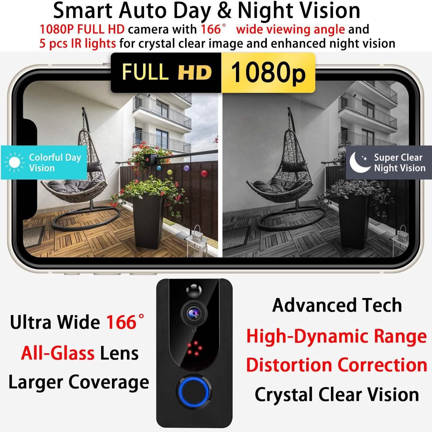 Example of smart auto day and night vision of a Bextgoo Wireless Doorbell Camera 1080P through a smart phone