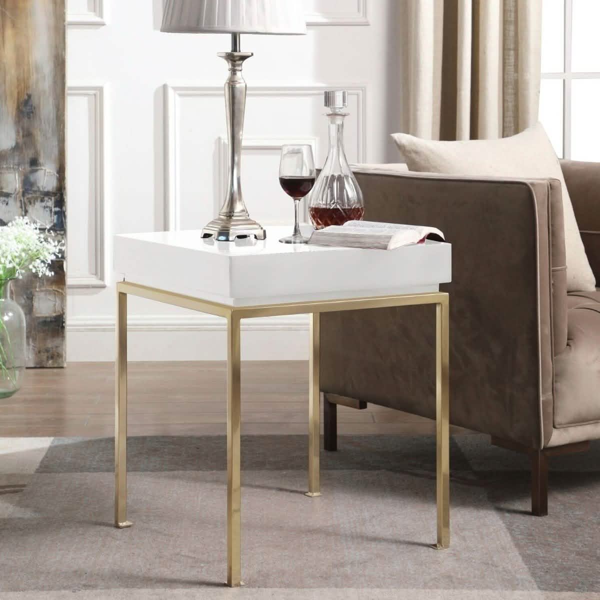 Bianca Nightstand Side Table Square Frame High Sheen Lacquer Furniture & Decor - DailySale