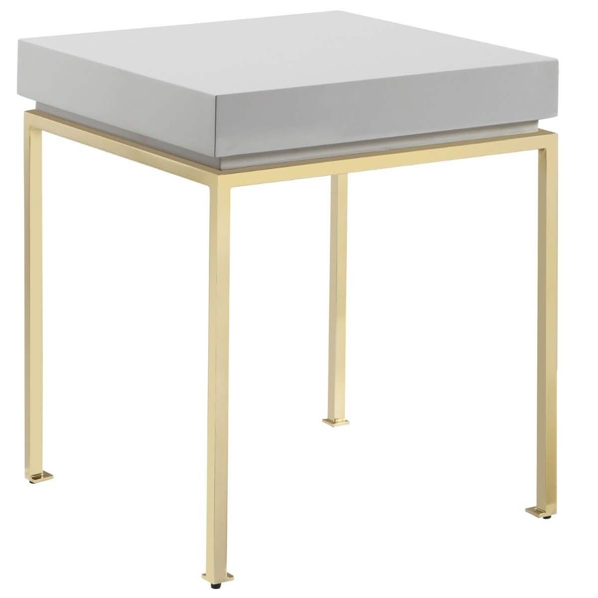 Bianca Nightstand Side Table Square Frame High Sheen Lacquer Furniture & Decor Gray - DailySale