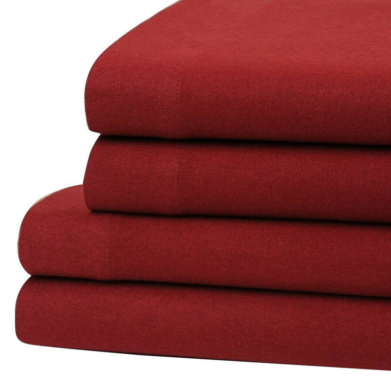 Bibb Home 100% Cotton Solid Flannel Deep Pocket Sheet Set Linen & Bedding Twin Wine - DailySale