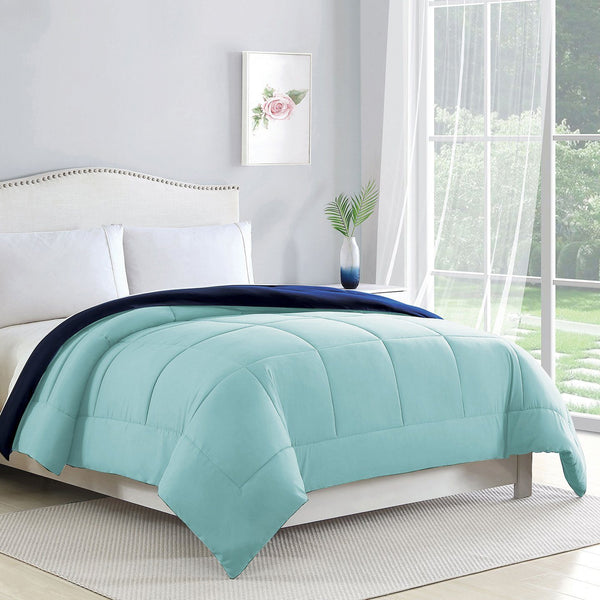 Bibb Home 2-Tone Down Alternative Reversible Comforter Linen & Bedding Full/Queen Aqua/Navy - DailySale