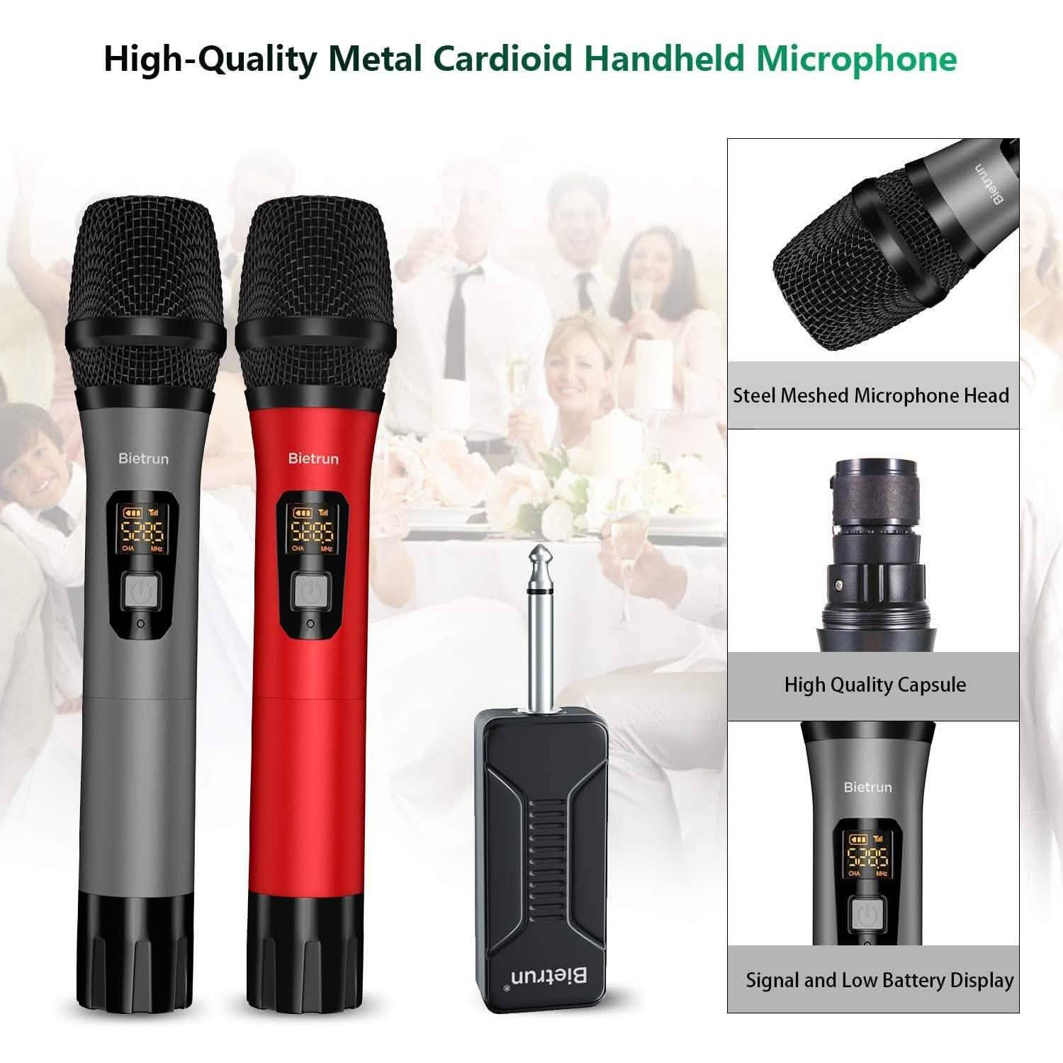 Bietrun Wireless UHF Metal Dual Handheld Dynamic Mic Karaoke System Headphones & Audio - DailySale