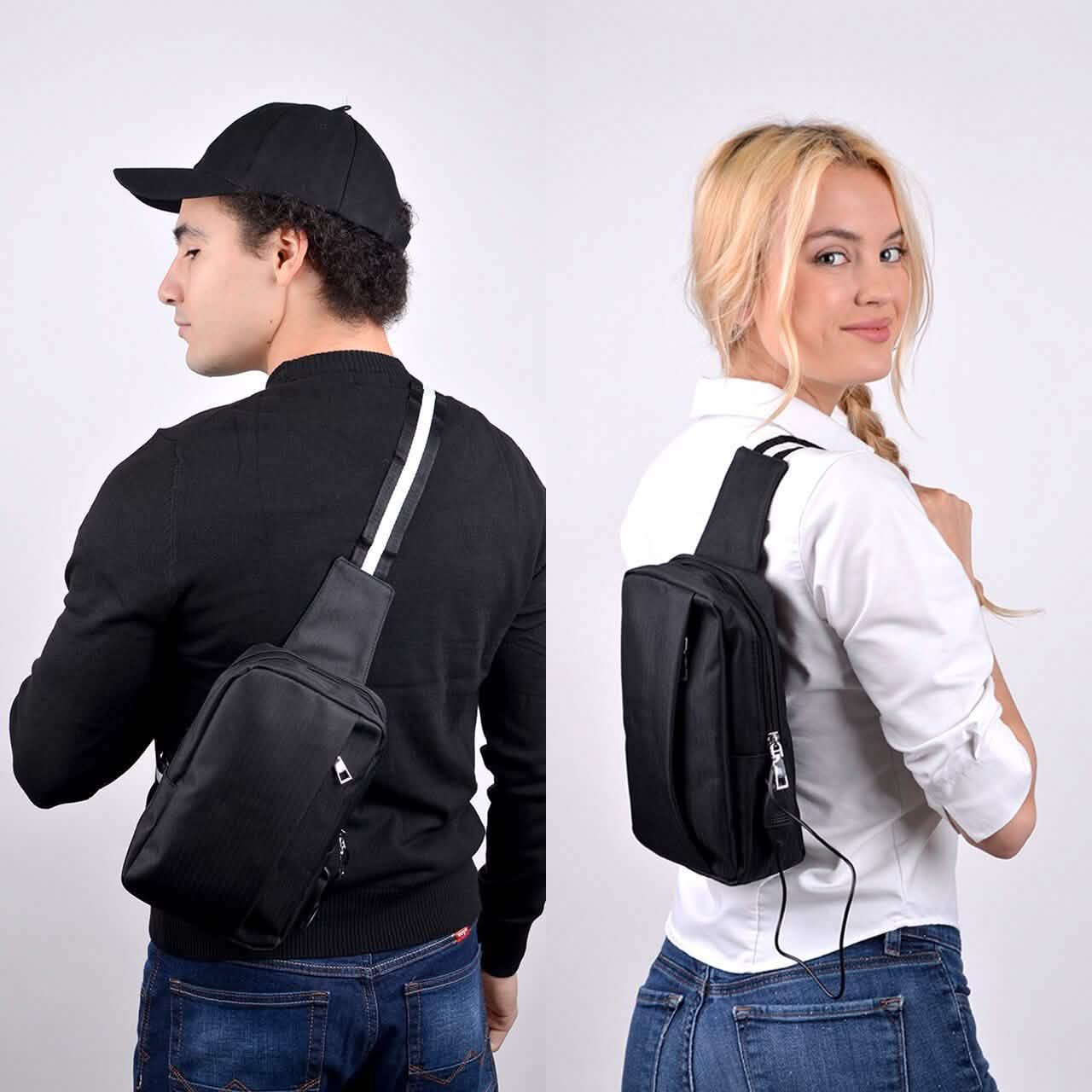 Black Crossbody Shoulder Sling Bag with USB Charging Port Bags & Travel - DailySale