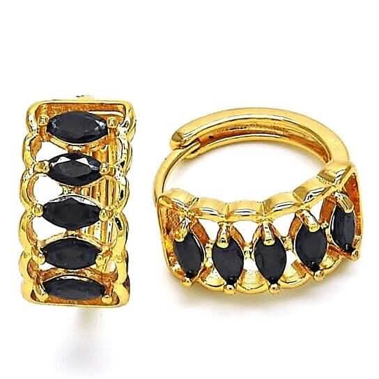 Black Halo 5 Row Huggie Oval Stones Lab Created Earrings in Yellow Gold Earrings - DailySale