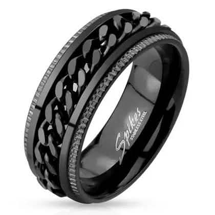 Black IP Grooved Edge Center Chain Stainless Steel Spinner Ring Rings 9 - DailySale