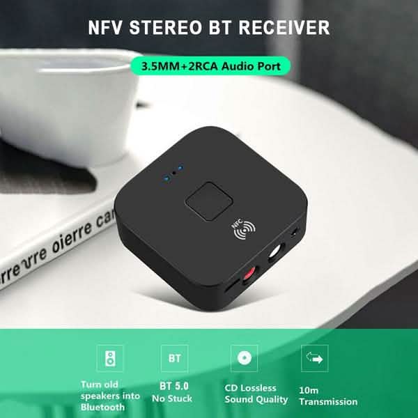 Black Wireless Bluetooth Receiver 5.0 aptX LL RCA NFC 3.5mm Jack Aux Audio Adapter Headphones & Audio - DailySale