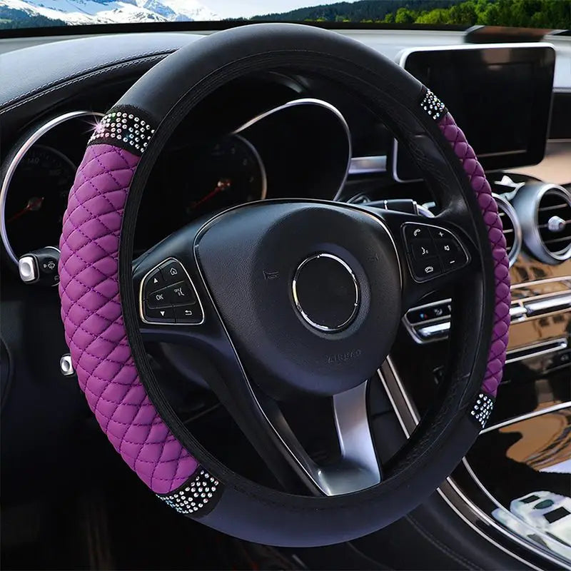 Bling Soft Leather Car Steering Wheel Cover Non-Slip Heat And Cold Protector Automotive Purple - DailySale