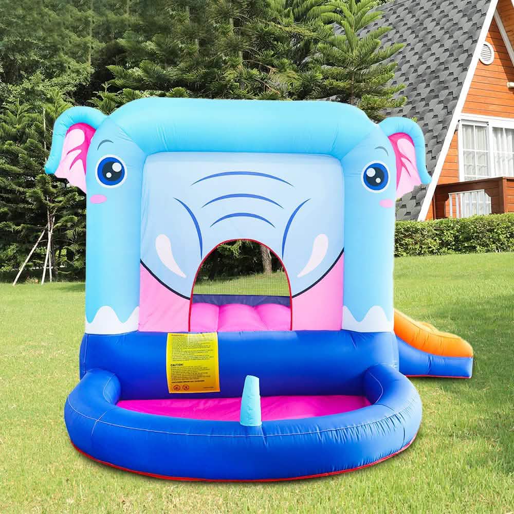Blue Elephant Bouncy Castle House with 350W Blower Toys & Games - DailySale