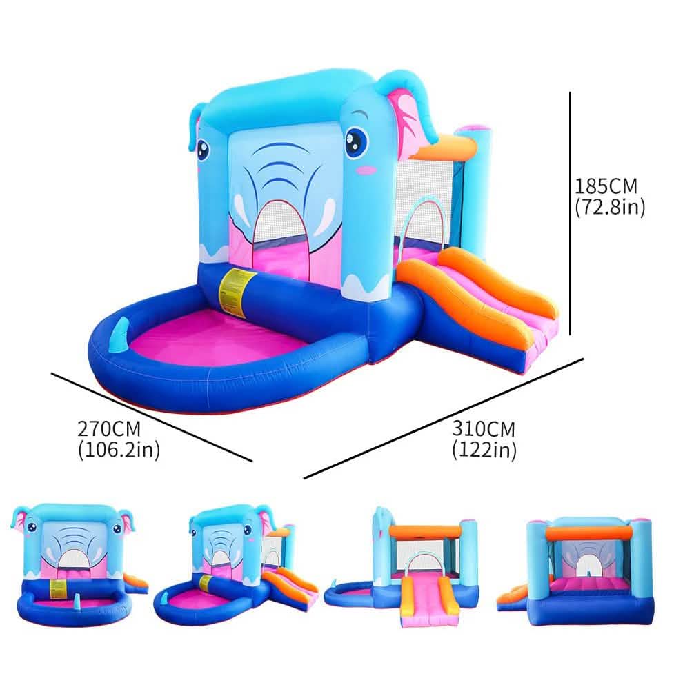 Blue Elephant Bouncy Castle House with 350W Blower Toys & Games - DailySale