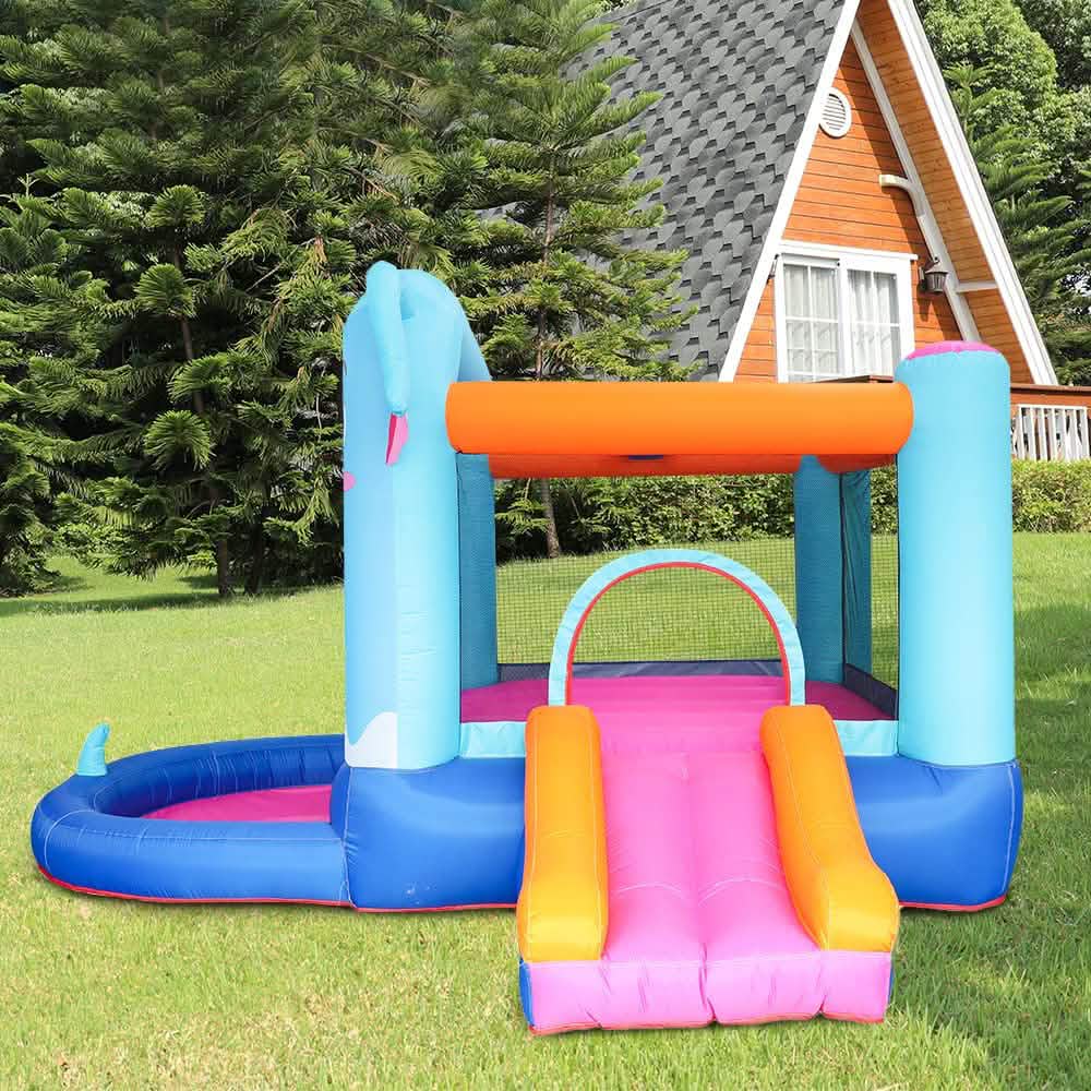 Blue Elephant Bouncy Castle House with 350W Blower Toys & Games - DailySale