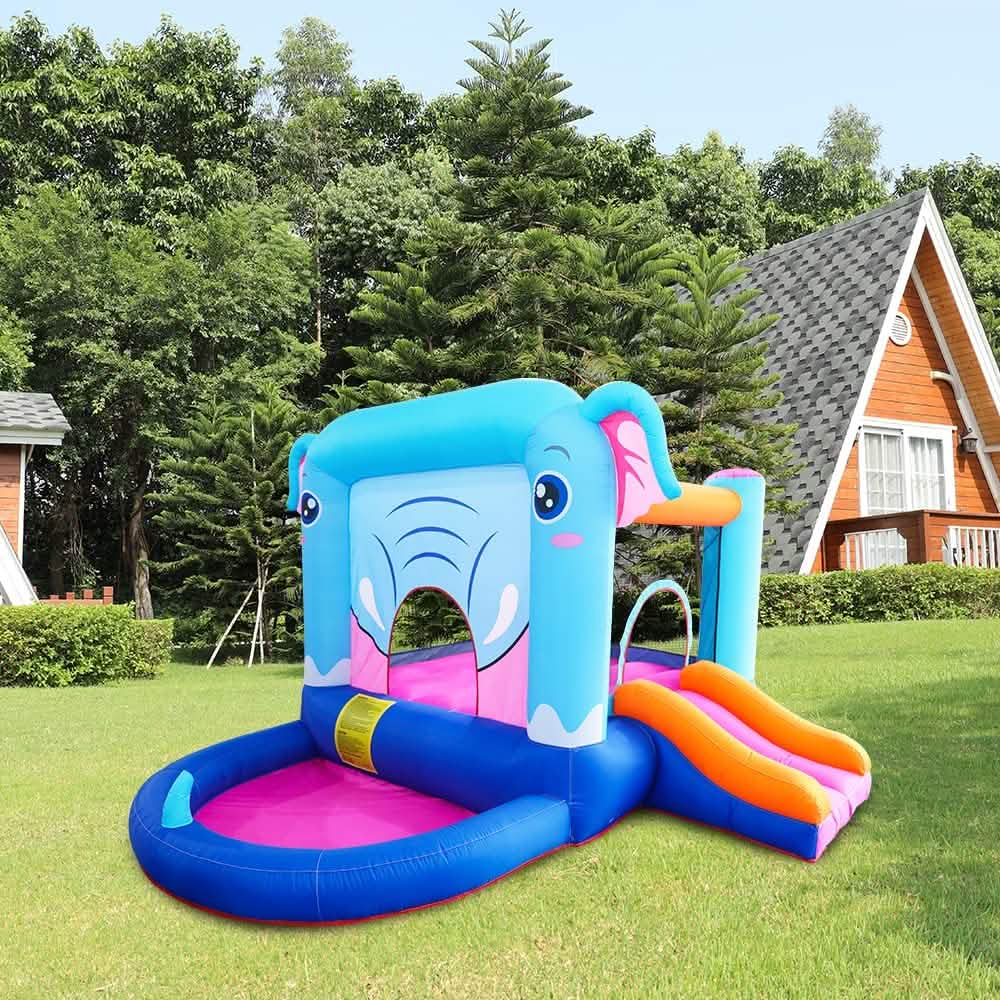 Blue Elephant Bouncy Castle House with 350W Blower Toys & Games - DailySale