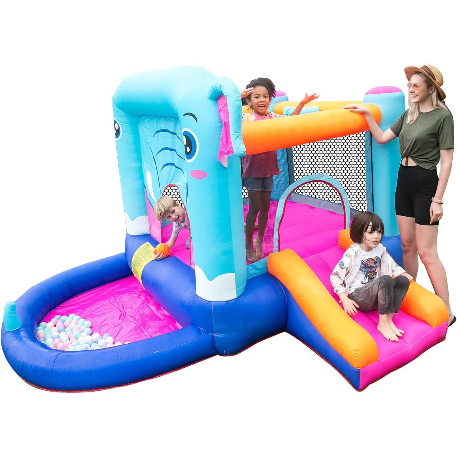Blue Elephant Bouncy Castle House with 350W Blower Toys & Games - DailySale