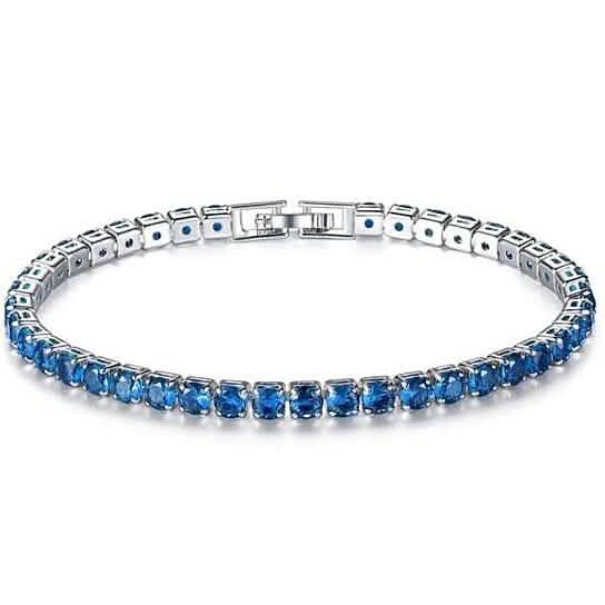 Blue Sapphire Round Cut Tennis Bracelet in White Gold Bracelets - DailySale