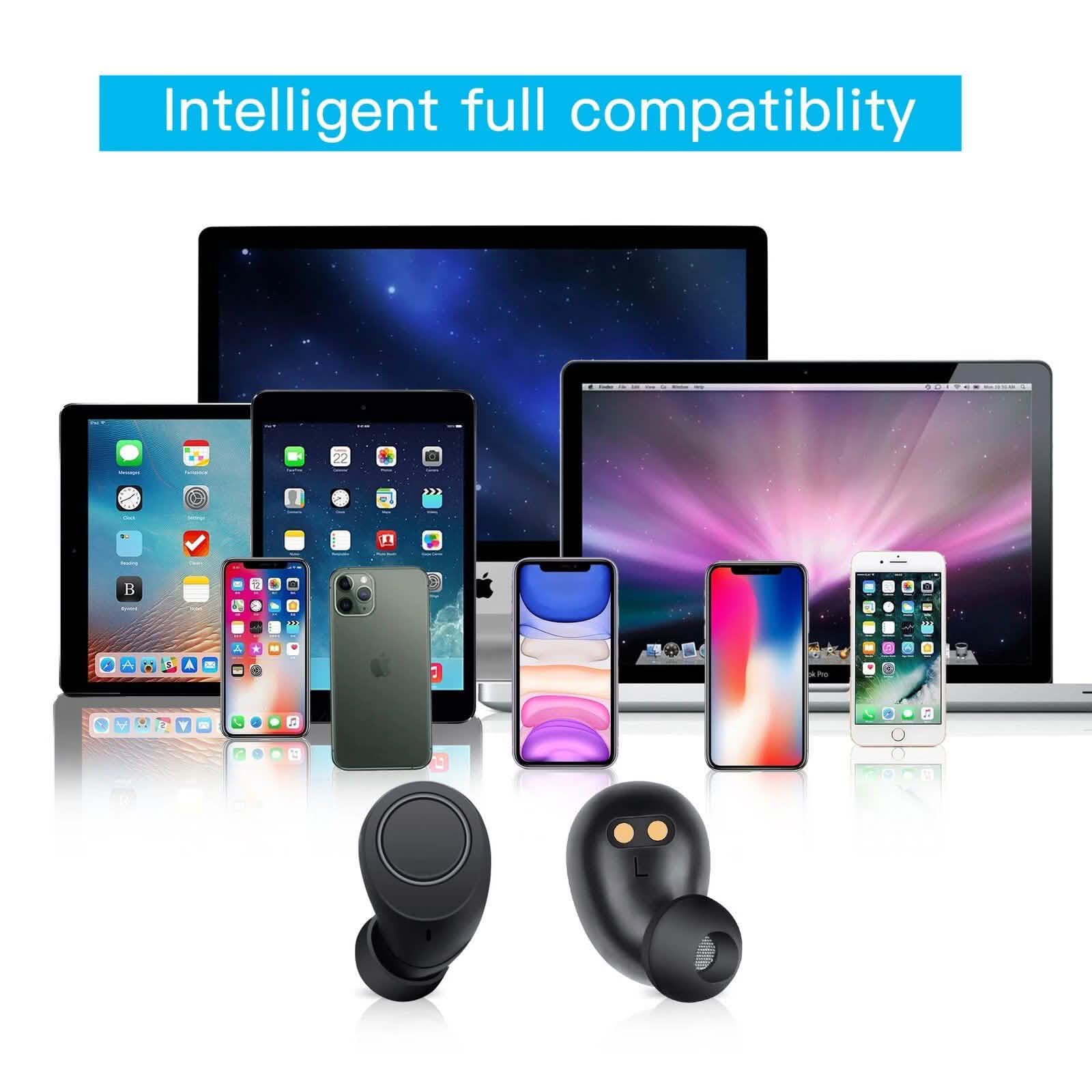 Bluetooth 5.0 Wireless Headset Deep Bass Stereo Earbuds LCD Power Display Headphones - DailySale