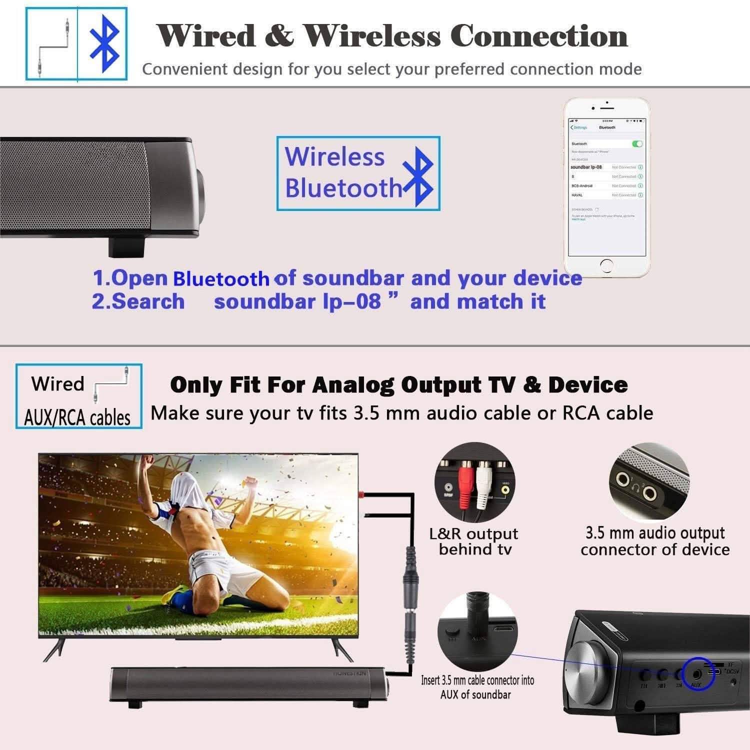 Bluetooth Sound Bar Wired and Wireless Mini Home Theater Audio Headphones & Speakers - DailySale