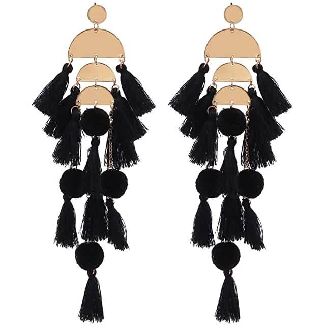 Boho Long Tassel Fringe Earrings Earrings Black - DailySale
