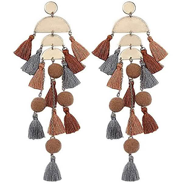 Boho Long Tassel Fringe Earrings Earrings Coffee - DailySale
