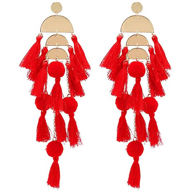 Boho Long Tassel Fringe Earrings Earrings Red - DailySale