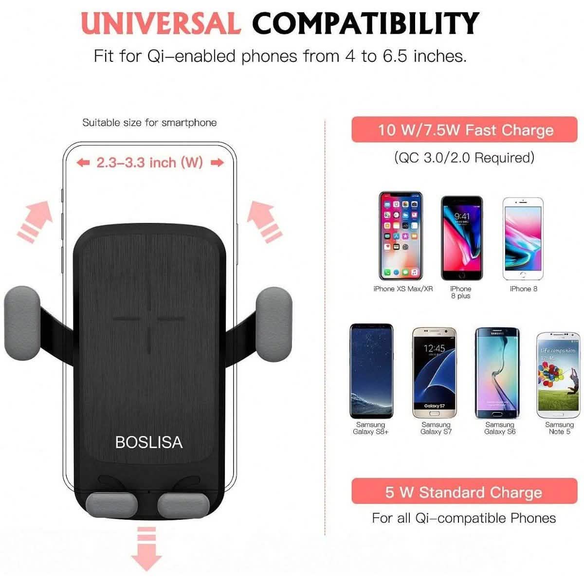 Boslisa Qi Gravity Wireless Car Charger Mount Phones & Accessories - DailySale