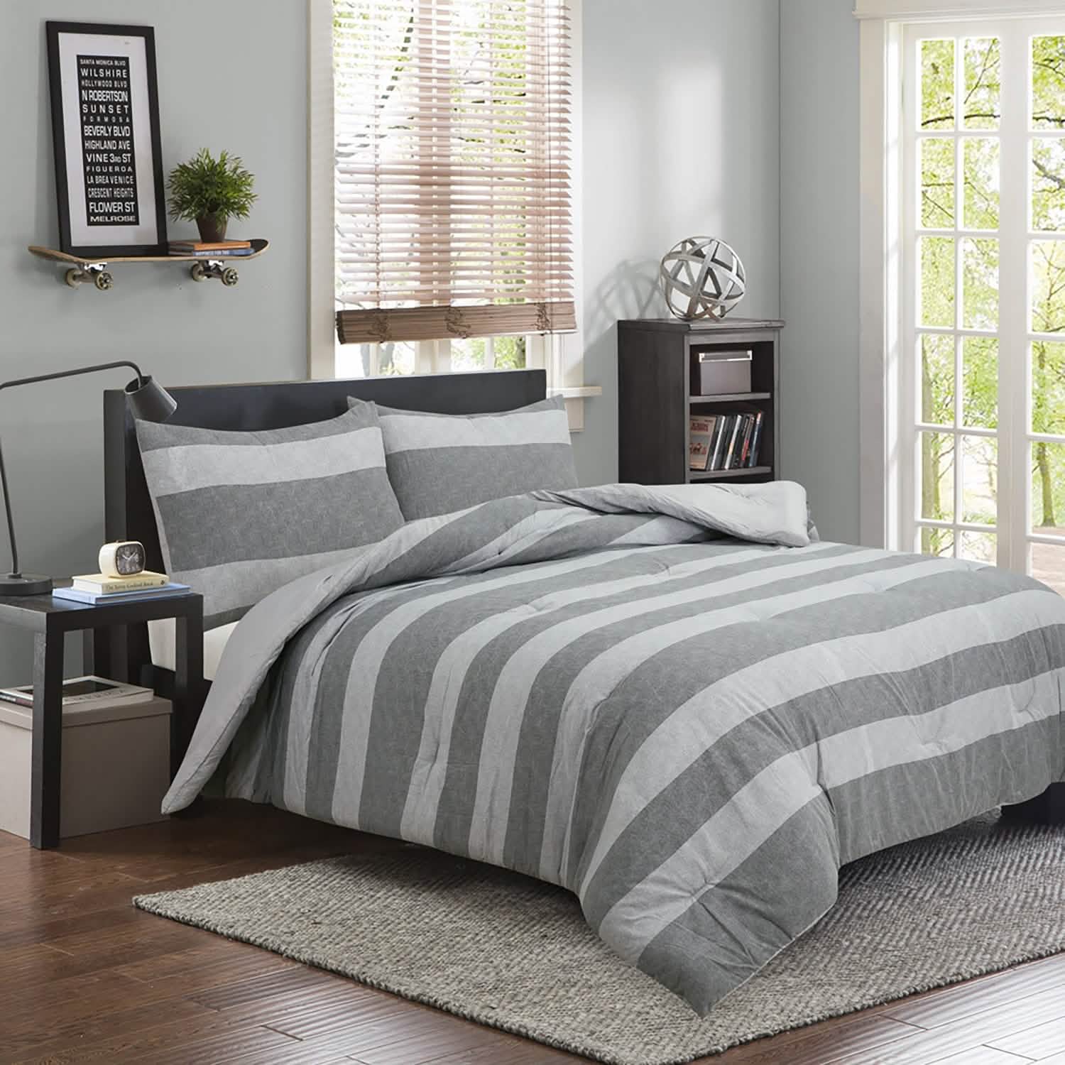 Brooklyn Flat Herringbone Wide Striped Grey Comforter Set Bedding - DailySale