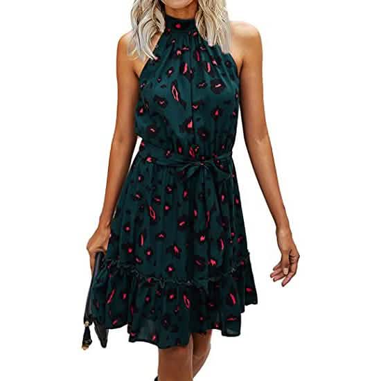 BTFBM Women Floral Casual Dresses Women's Clothing Leopard Dark Green S - DailySale