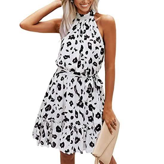 BTFBM Women Floral Casual Dresses Women's Clothing Leopard White S - DailySale