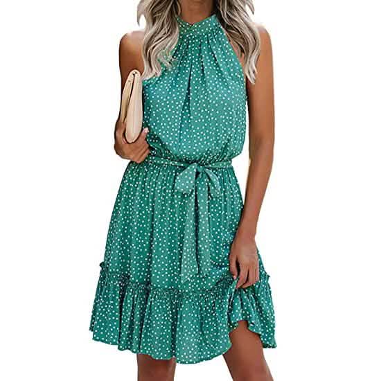BTFBM Women Floral Casual Dresses Women's Clothing Polka Dot Green S - DailySale