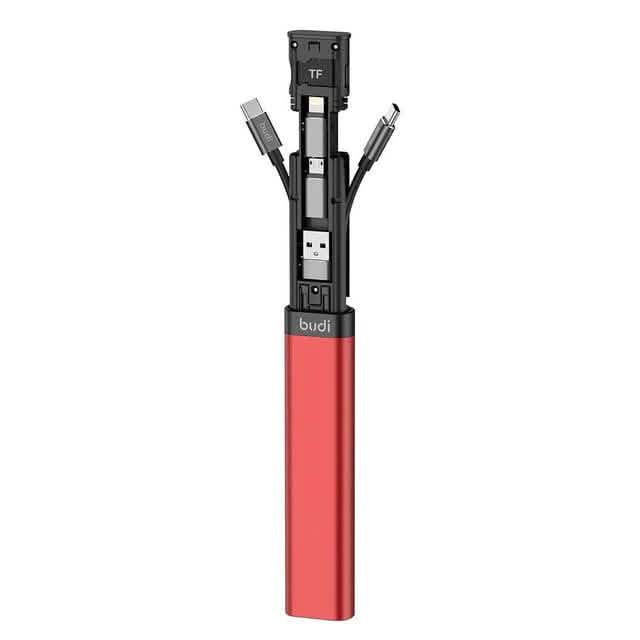 BUDI Multi-function Smart Adapter Card Storage Data Cable USB Box Mobile Accessories Red - DailySale