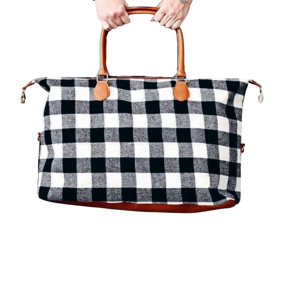 Buffalo Check Tote Weekender Bag Purse Handbags & Wallets Black - DailySale