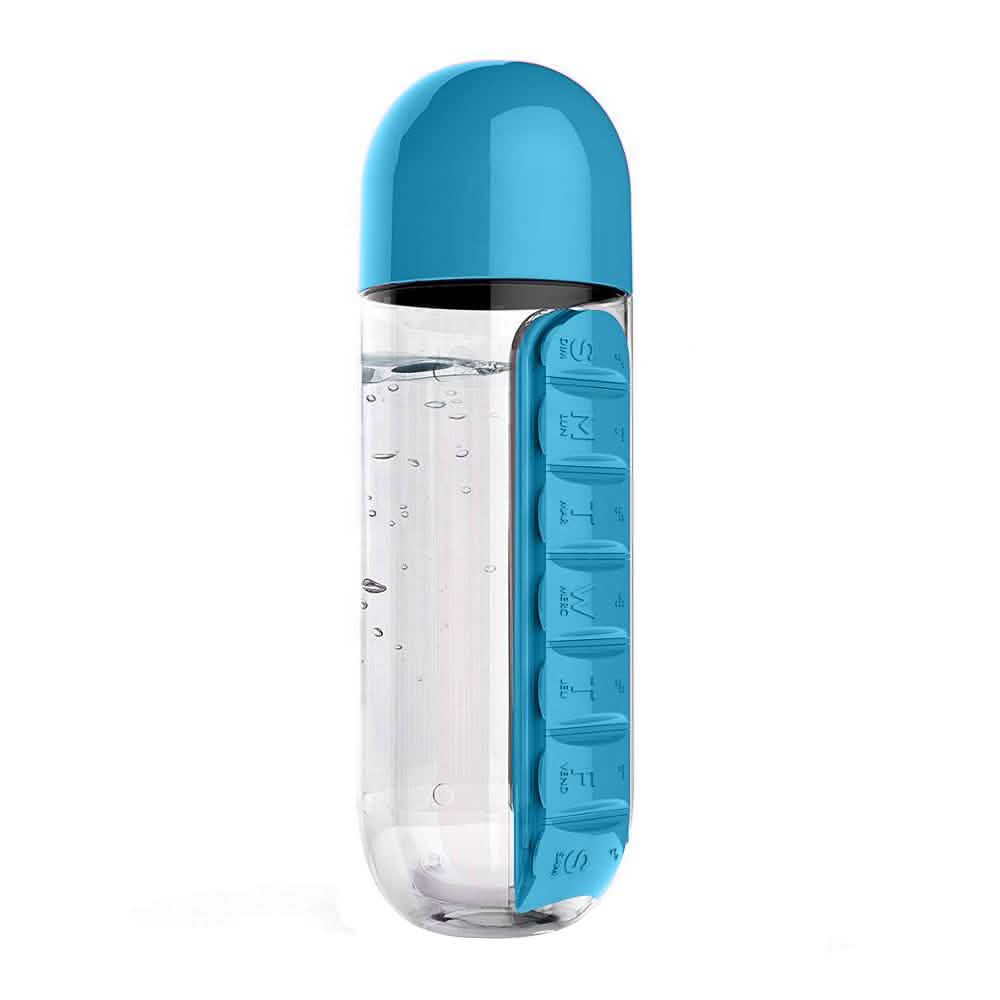 Built-in Pill Organizer 600ml Water Bottle Wellness Blue - DailySale
